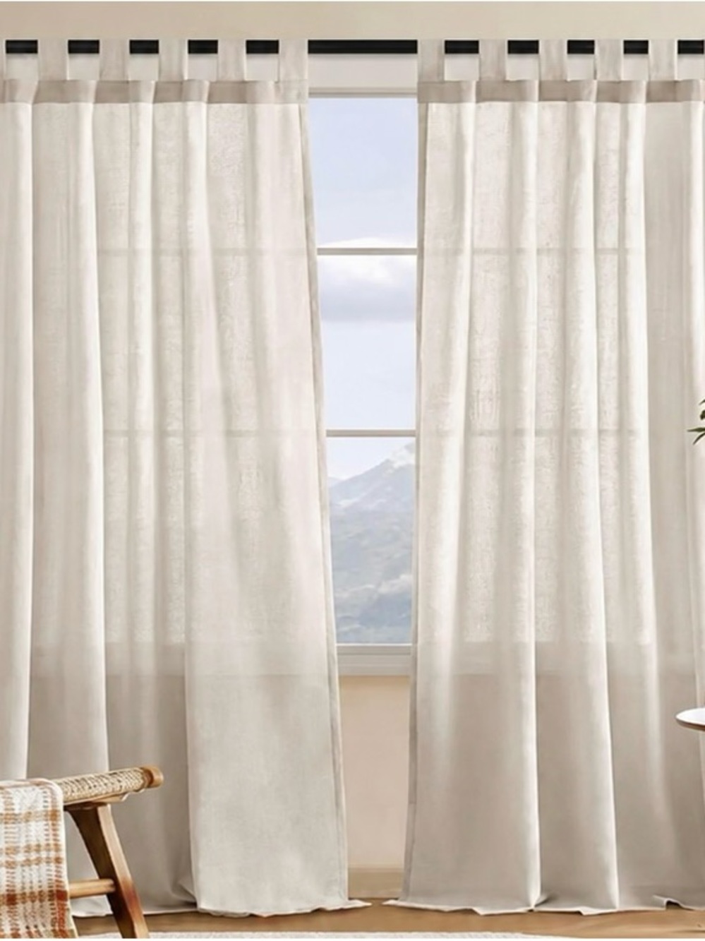 New Heathered Natural Linen Sheer Curtains 52x96 Set of Two